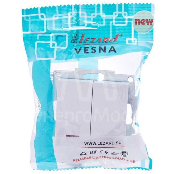 Механизм выключателя 2-кл. с индик. СП VESNA бел. LEZARD 742-0288-112