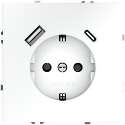 Розетка 1-м СП S70 16А с USB A+С с заземл. защ. шторки механизм бел. матов. Voltum VLS040502