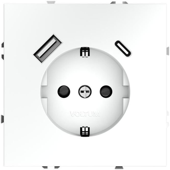 Розетка 1-м СП S70 16А с USB A+С с заземл. защ. шторки механизм бел. матов. Voltum VLS040502