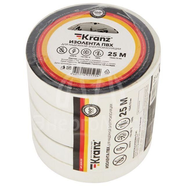 Изолента ПВХ 0.13х15мм 25м бел. (уп.5шт) Kranz KR-09-2101