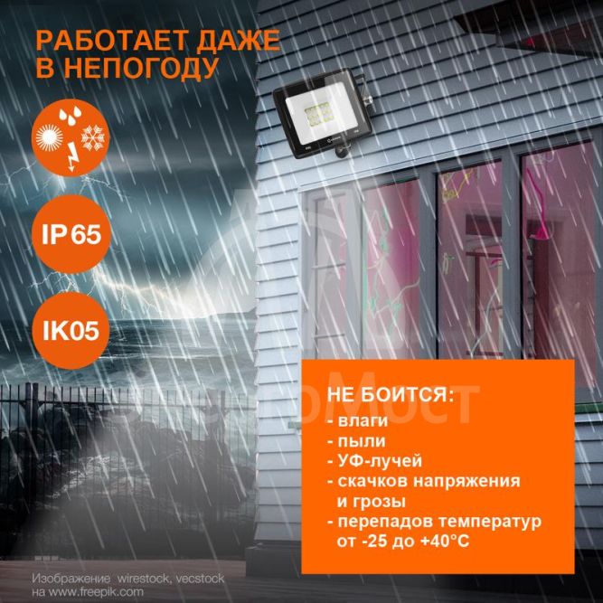 Прожектор светодиодный 20Вт 6500К IP65 1800лм ДО LEDVANCE 4058075709270