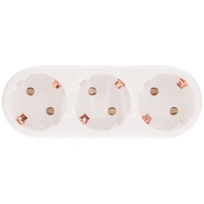 Тройник электрический линейный 16А с заземл. бел. Rexant 11-1079