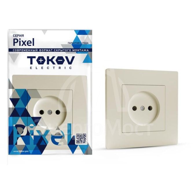 Розетка 1-м СП Pixel 16А IP20 без заземл. в сборе беж. TOKOV ELECTRIC TKE-PX-R1F-C02