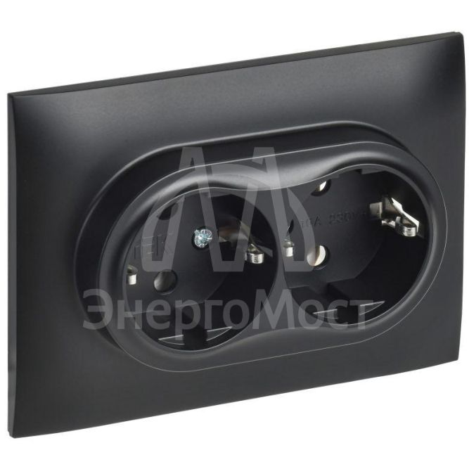 Розетка 2-м SKANDY 16А с заземл. без защ. шторок в сборе SK-R08Bl черн. IEK SK-R21-16-K02-F