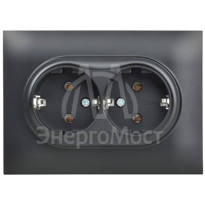 Розетка 2-м SKANDY 16А с заземл. без защ. шторок в сборе SK-R08Bl черн. IEK SK-R21-16-K02-F