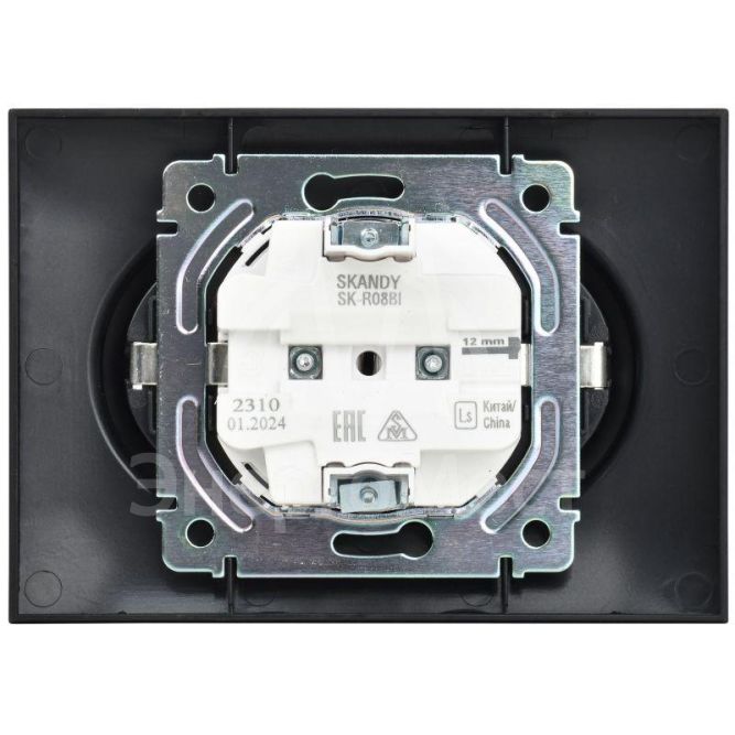 Розетка 2-м SKANDY 16А с заземл. без защ. шторок в сборе SK-R08Bl черн. IEK SK-R21-16-K02-F