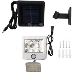 Прожектор светодиодный поворотный 98х150х30мм с выносной солнечной панелью 2м и аккумулятором IP65 нейтр. бел. Lamper 602-248