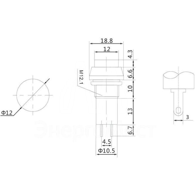 Выключатель-кнопка 250В 1А (2с) ON-OFF зел. (PBS-11А) Rexant 36-3032