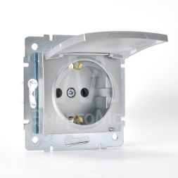 Механизм розетки 1-м СП KARINA с защ. крышкой термопласт с заземл. серебро мат. LEZARD 707-4388-123B