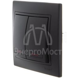 Выключатель 2-кл. 1п СП Мира 10А IP20 с подсветкой со вставкой черн. бархат LEZARD 701-4242-112