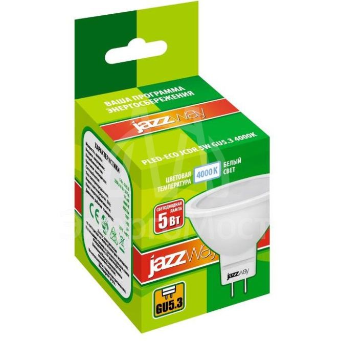 Лампа светодиодная PLED-ECO-JCDR 5Вт 4000К бел. GU5.3 400лм 220-240В JazzWay 1037107A
