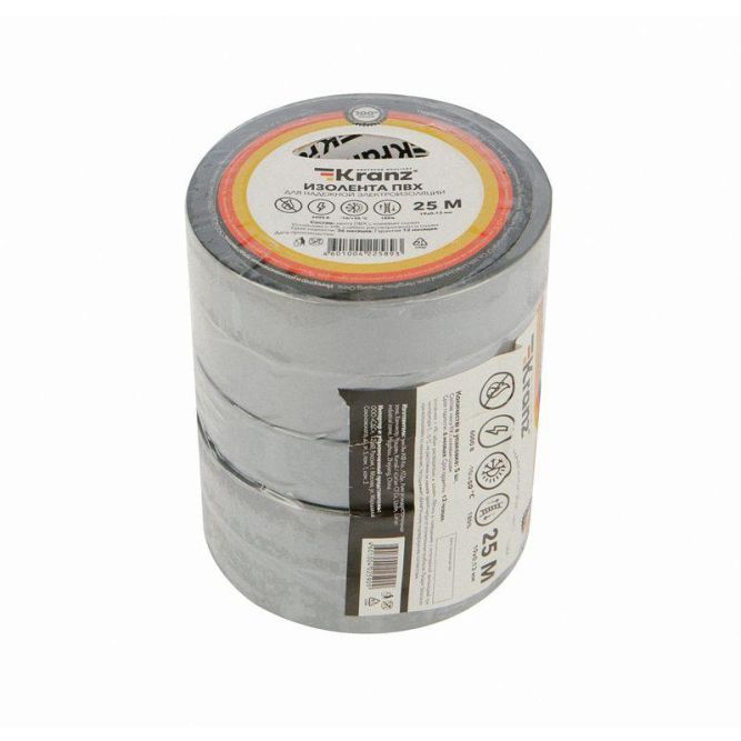 Изолента ПВХ 0.13х19мм 25м сер. Kranz KR-09-2208
