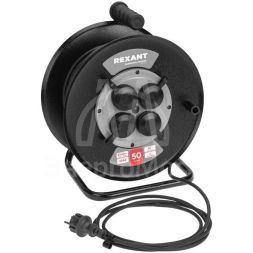 Удлинитель силовой КГ на катушке 4 гнезда с/з 50м 3х1.5кв.мм IP44 c защитными крышками метал. катушка Rexant 13-5013