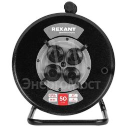 Удлинитель силовой КГ на катушке 4 гнезда с/з 50м 3х1.5кв.мм IP44 c защитными крышками метал. катушка Rexant 13-5013