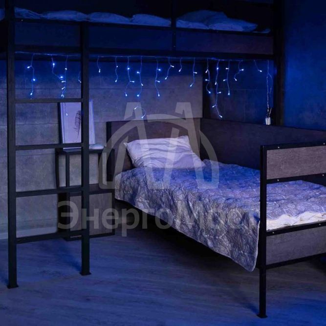 Гирлянда &amp;quot;Айсикл&amp;quot; (бахрома) 1.8х0.5м 48LED син. 3Вт 230В IP20 провод прозр. Neon-Night 255-013