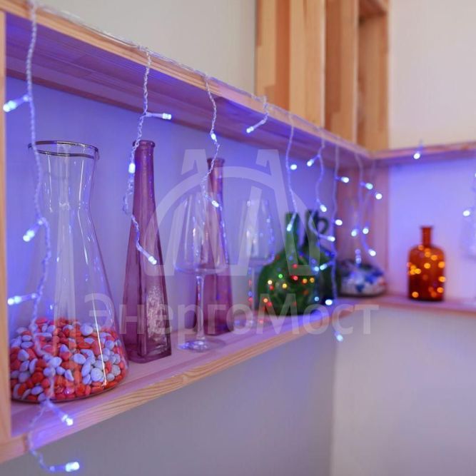 Гирлянда &amp;quot;Айсикл&amp;quot; (бахрома) 1.8х0.5м 48LED син. 3Вт 230В IP20 провод прозр. Neon-Night 255-013