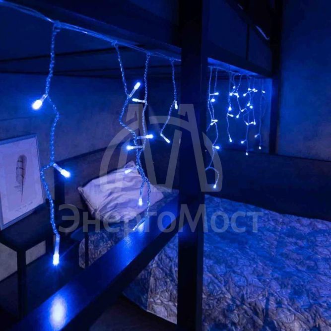 Гирлянда &amp;quot;Айсикл&amp;quot; (бахрома) 1.8х0.5м 48LED син. 3Вт 230В IP20 провод прозр. Neon-Night 255-013