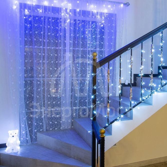 Гирлянда &amp;quot;Айсикл&amp;quot; (бахрома) 1.8х0.5м 48LED син. 3Вт 230В IP20 провод прозр. Neon-Night 255-013