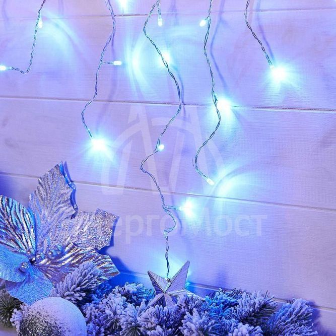 Гирлянда &amp;quot;Айсикл&amp;quot; (бахрома) 1.8х0.5м 48LED син. 3Вт 230В IP20 провод прозр. Neon-Night 255-013