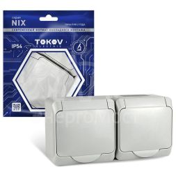 Розетка 2-м ОП Nix 16А IP54 250В с заземл. с крышкой сер. TOKOV ELECTRIC TKE-NX-R2Z-C06-IP54