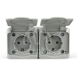 Розетка 2-м ОП Nix 16А IP54 250В с заземл. с крышкой сер. TOKOV ELECTRIC TKE-NX-R2Z-C06-IP54