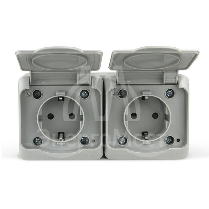 Розетка 2-м ОП Nix 16А IP54 250В с заземл. с крышкой сер. TOKOV ELECTRIC TKE-NX-R2Z-C06-IP54