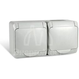 Розетка 2-м ОП Nix 16А IP54 250В с заземл. с крышкой сер. TOKOV ELECTRIC TKE-NX-R2Z-C06-IP54