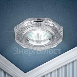 Светильник DK5 CH/SL 1х50Вт GU5.3 IP20 MR16 12В/220В d100мм точечный; декор стекло &amp;quot;многогранник&amp;quot; зеркальн./хром. ЭРА C0045759