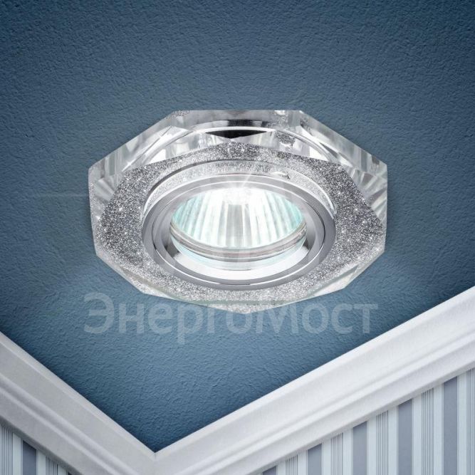 Светильник DK5 CH/SL 1х50Вт GU5.3 IP20 MR16 12В/220В d100мм точечный; декор стекло &amp;quot;многогранник&amp;quot; зеркальн./хром. ЭРА C0045759