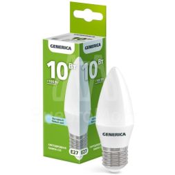 Лампа светодиодная C35 10Вт свеча 6500К E27 230В GENERICA LL-C35-10-230-65-E27-G