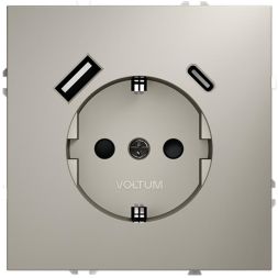 Розетка 1-м СП S70 16А с USB A+С с заземл. защ. шторки механизм кашемир Voltum VLS040503