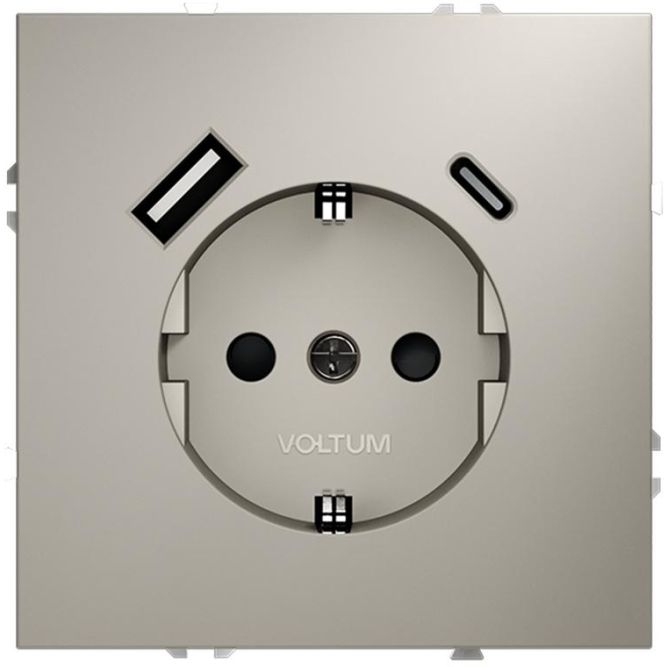 Розетка 1-м СП S70 16А с USB A+С с заземл. защ. шторки механизм кашемир Voltum VLS040503