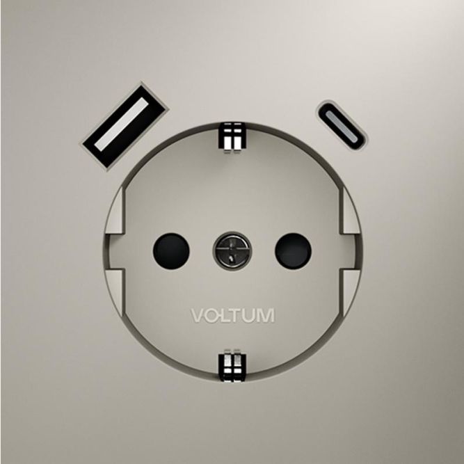 Розетка 1-м СП S70 16А с USB A+С с заземл. защ. шторки механизм кашемир Voltum VLS040503