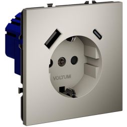 Розетка 1-м СП S70 16А с USB A+С с заземл. защ. шторки механизм кашемир Voltum VLS040503