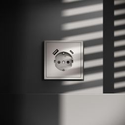 Розетка 1-м СП S70 16А с USB A+С с заземл. защ. шторки механизм кашемир Voltum VLS040503