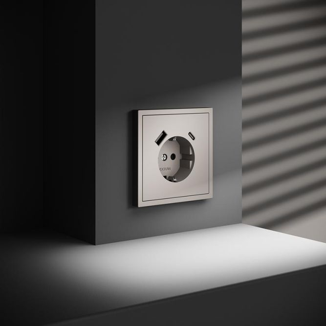 Розетка 1-м СП S70 16А с USB A+С с заземл. защ. шторки механизм кашемир Voltum VLS040503
