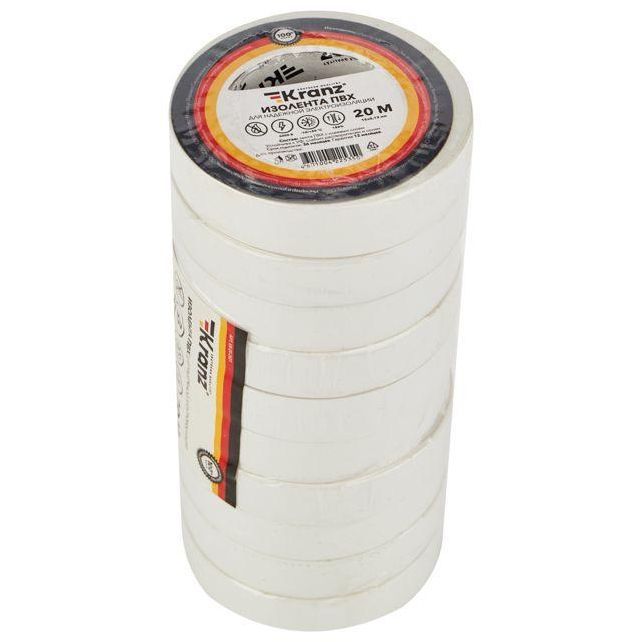Изолента ПВХ 0.13х15мм 20м бел. (уп.10шт) Kranz KR-09-2601