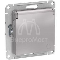 Механизм розетки 1-м СП AtlasDesign 16А IP20 с заземл. защ. шторки с крышкой алюм. SchE ATN000346