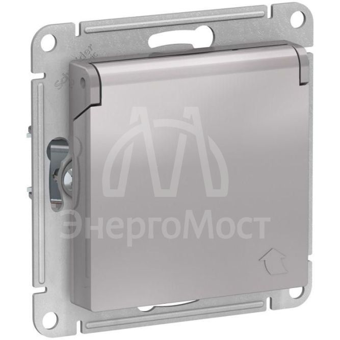 Механизм розетки 1-м СП AtlasDesign 16А IP20 с заземл. защ. шторки с крышкой алюм. SchE ATN000346