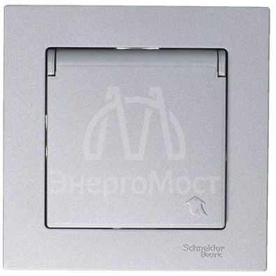 Механизм розетки 1-м СП AtlasDesign 16А IP20 с заземл. защ. шторки с крышкой алюм. SchE ATN000346