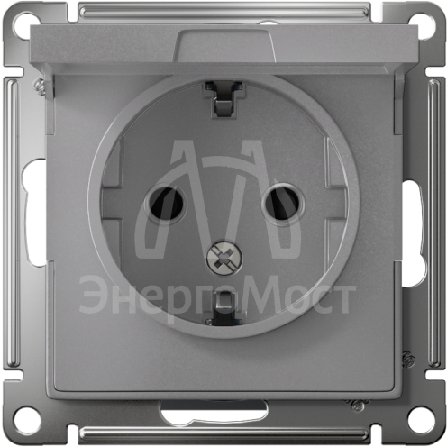 Механизм розетки 1-м СП AtlasDesign 16А IP20 с заземл. защ. шторки с крышкой алюм. SchE ATN000346