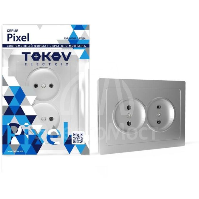 Розетка 2-м СП Pixel 16А IP20 без заземл. в сборе алюм. TOKOV ELECTRIC TKE-PX-R2F-C03
