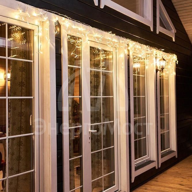 Гирлянда &amp;quot;Айсикл&amp;quot; (бахрома) 4.8х0.6м 176LED тепл. бел. 11Вт 220В IP44 провод прозр. Neon-Night 255-146