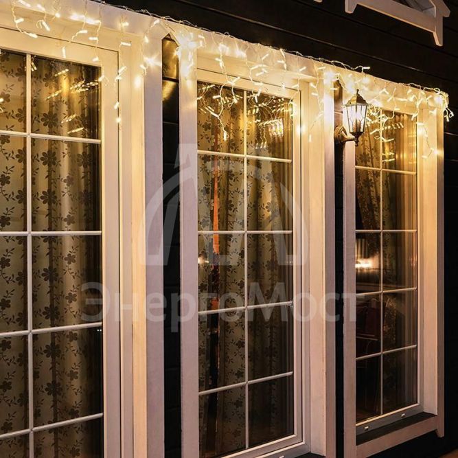 Гирлянда &amp;quot;Айсикл&amp;quot; (бахрома) 4.8х0.6м 176LED тепл. бел. 11Вт 220В IP44 провод прозр. Neon-Night 255-146