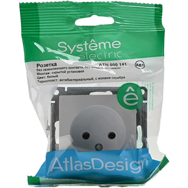 Механизм розетки 1-м СП AtlasDesign 16А без заземл. бел. SchE ATN000141