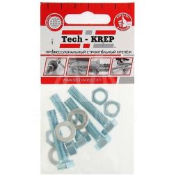 Болт DIN933 с шестигранной головкой М8х40+гайка+шайба оцинк. (уп.4шт) Tech-KREP 112723