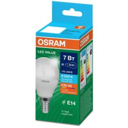 Лампа светодиодная LED G4 Value LVCLP60 7W/965 CRI95 7Вт 6500К 700лм шар матов. E14 170-250В OSRAM 4058075579682