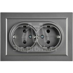 Розетка 2-м СП BRITE РС12-3-БрС 16А в сборе с заземл. без защ. шторок сталь IEK BR-R21-16-K46-F