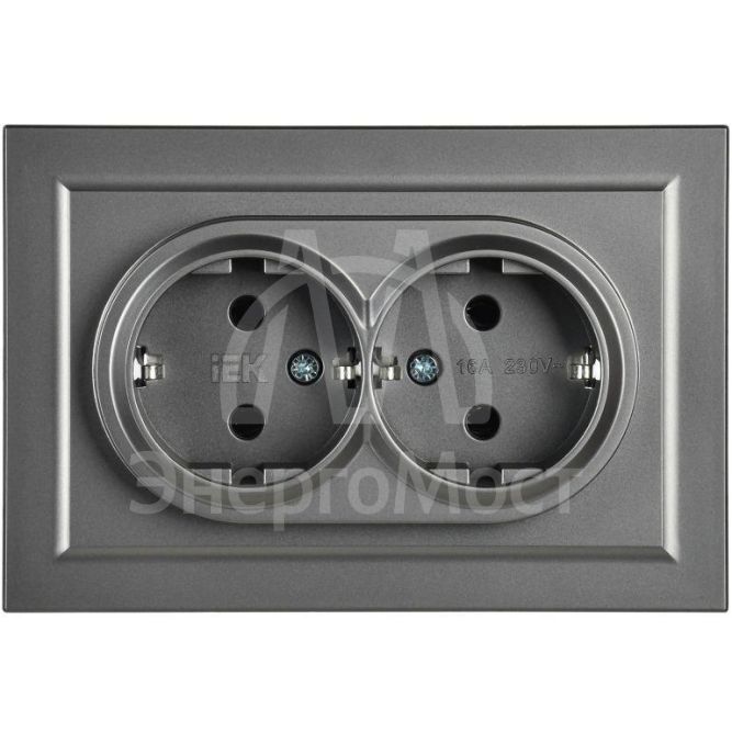 Розетка 2-м СП BRITE РС12-3-БрС 16А в сборе с заземл. без защ. шторок сталь IEK BR-R21-16-K46-F