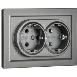 Розетка 2-м СП BRITE РС12-3-БрС 16А в сборе с заземл. без защ. шторок сталь IEK BR-R21-16-K46-F